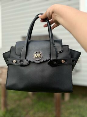 Michael Kors Black Saffiano Top-Handle Satchel with Gold Hardware